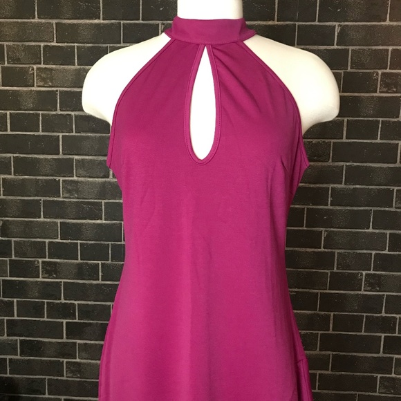 HALTER NECK LINE, HIGH LOW MIDI DRESS - Picture 2 of 10